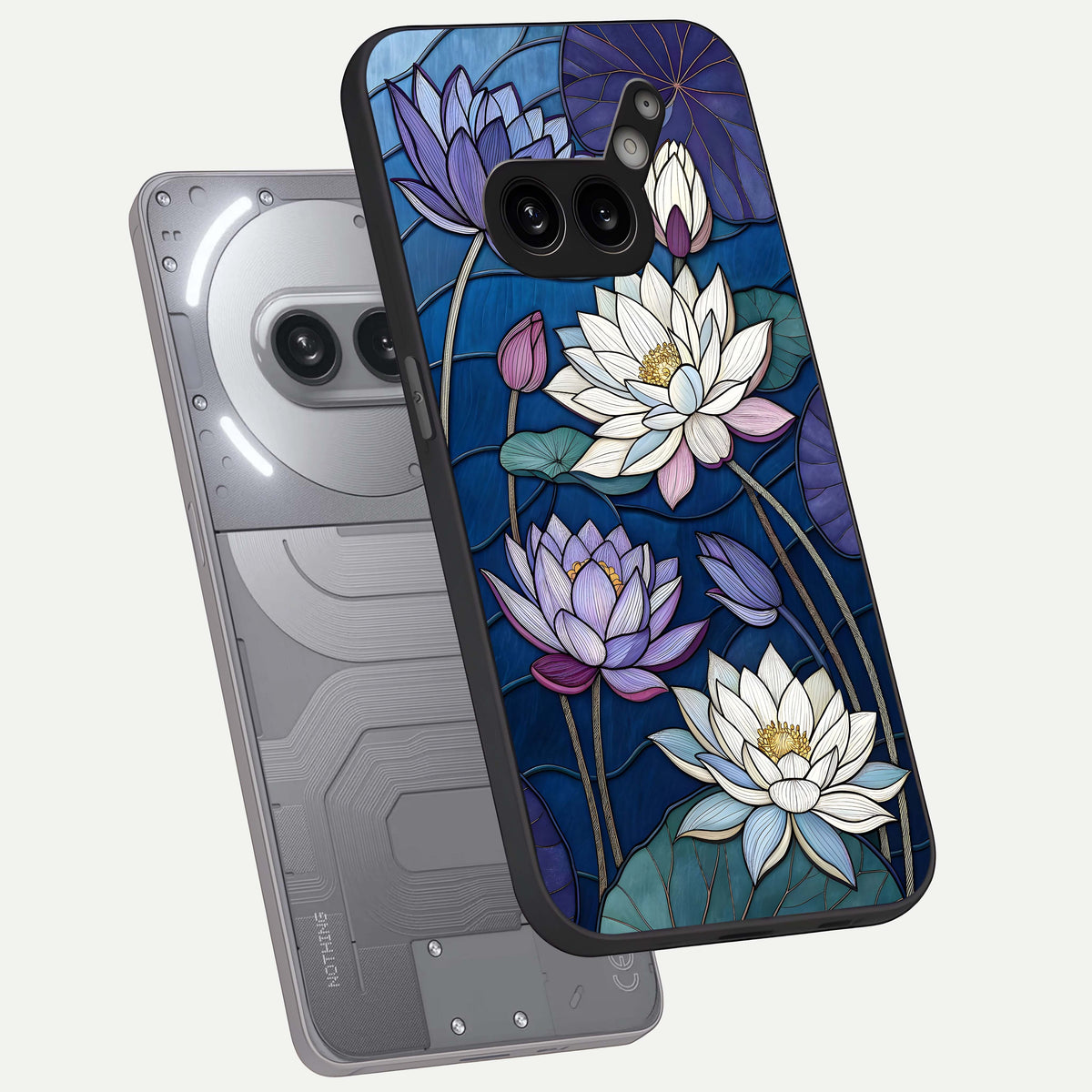  Purple Lotus Stained phone case For Nothing Phone 2A Plus showing premium glass back cover with detailed artwork