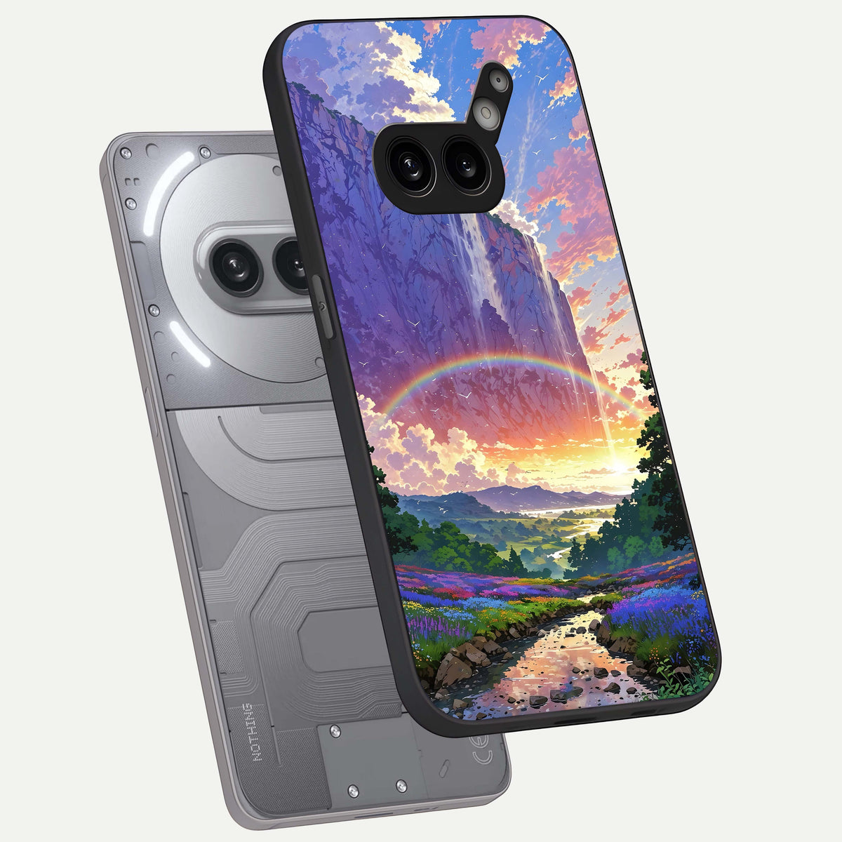  Rainbow Valley Dream phone case For Nothing Phone 2A Plus showing premium glass back cover with detailed artwork