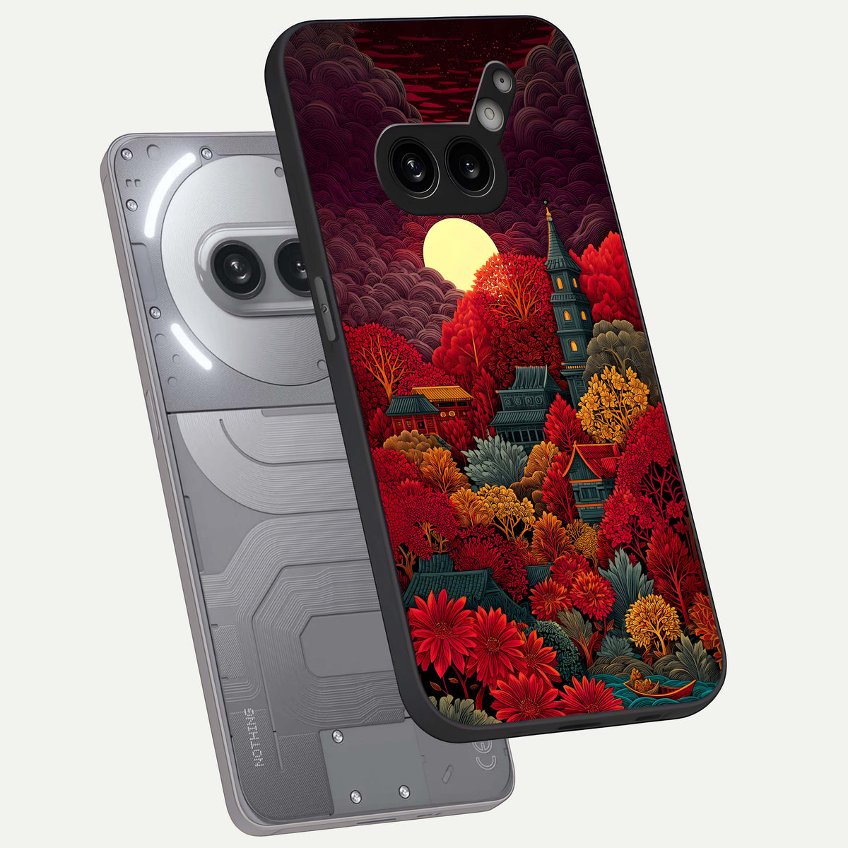  Scarlet Autumn Temple phone case For Nothing Phone 2A Plus showing premium glass back cover with detailed artwork