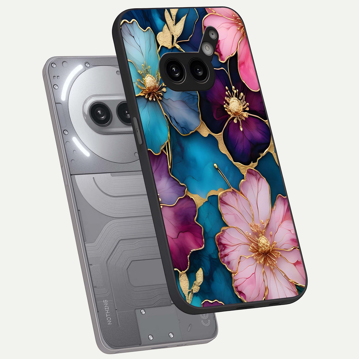  Sparkle Floral phone case For Nothing Phone 2A Plus showing premium glass back cover with detailed artwork