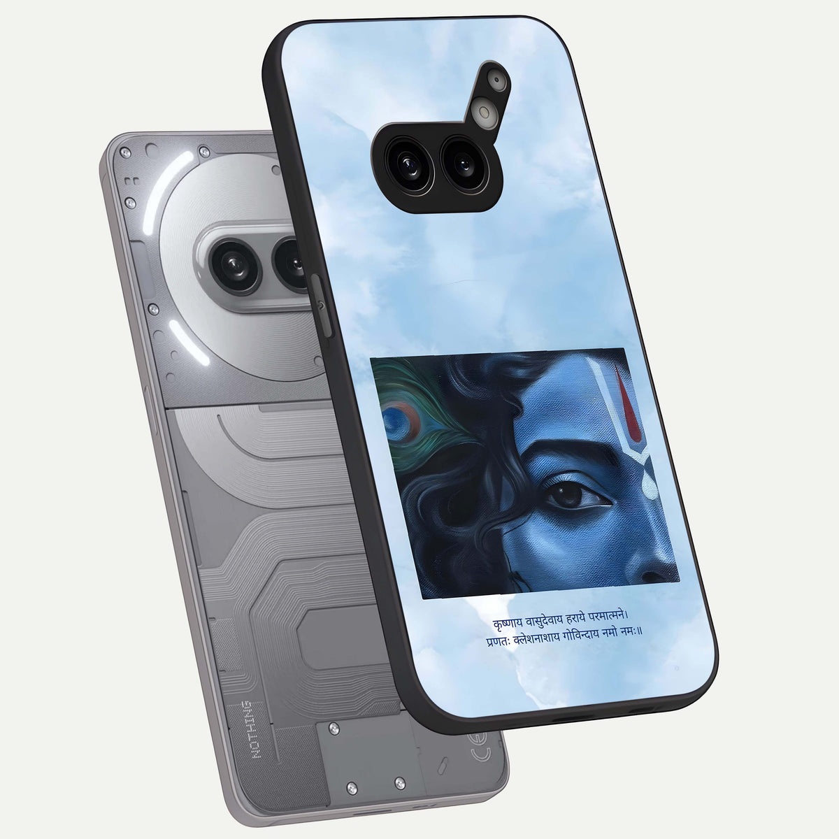  Spiritual Krishna phone case For Nothing Phone 2A Plus showing premium glass back cover with detailed artwork