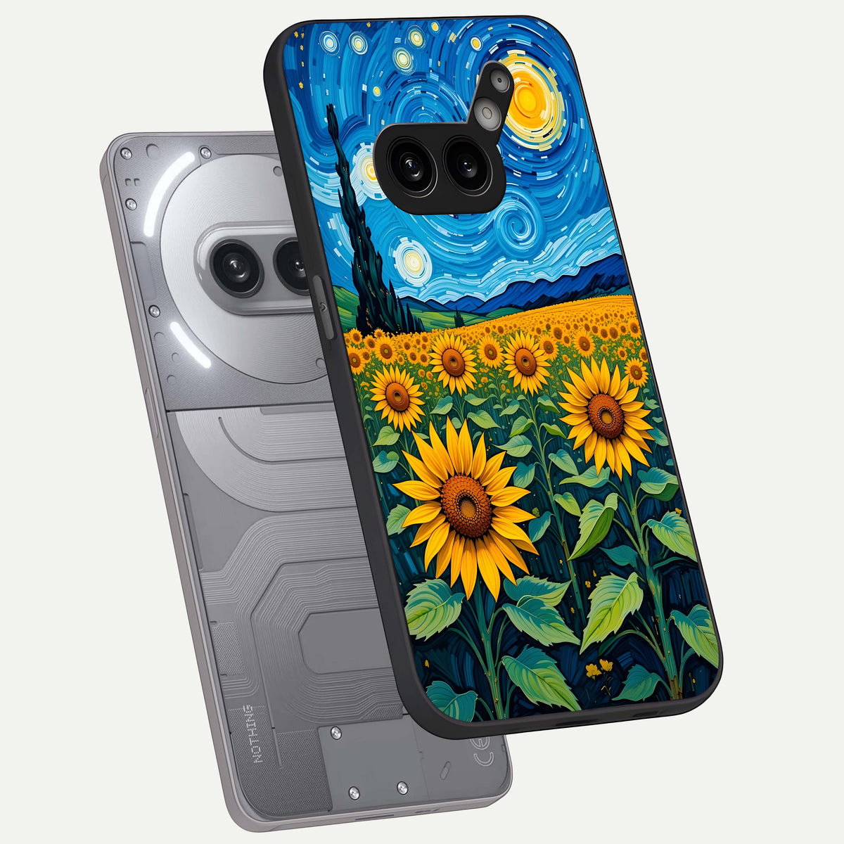  Starry Sunflower Dreams phone case For Nothing Phone 2A Plus showing premium glass back cover with detailed artwork