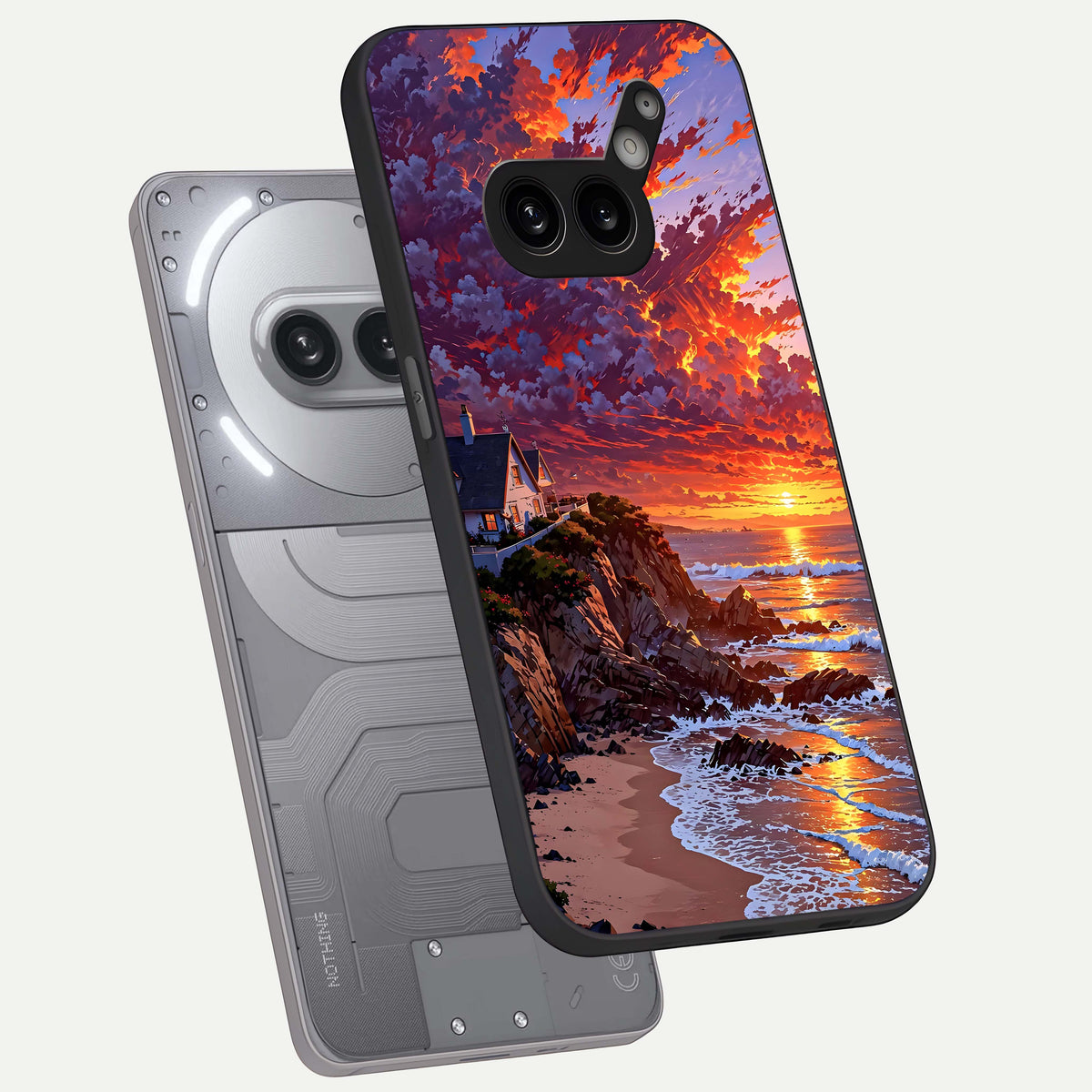  Sunset House By Sea phone case For Nothing Phone 2A Plus showing premium glass back cover with detailed artwork