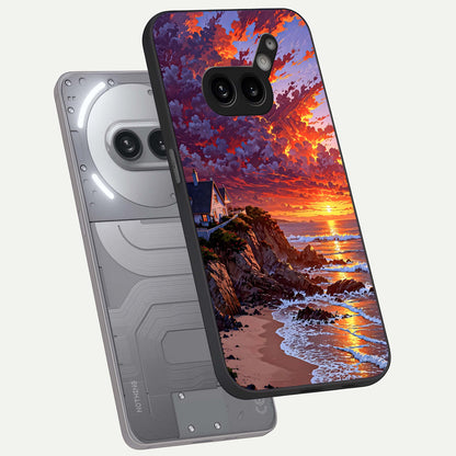  Sunset House By Sea phone case For Nothing Phone 2A Plus showing premium glass back cover with detailed artwork