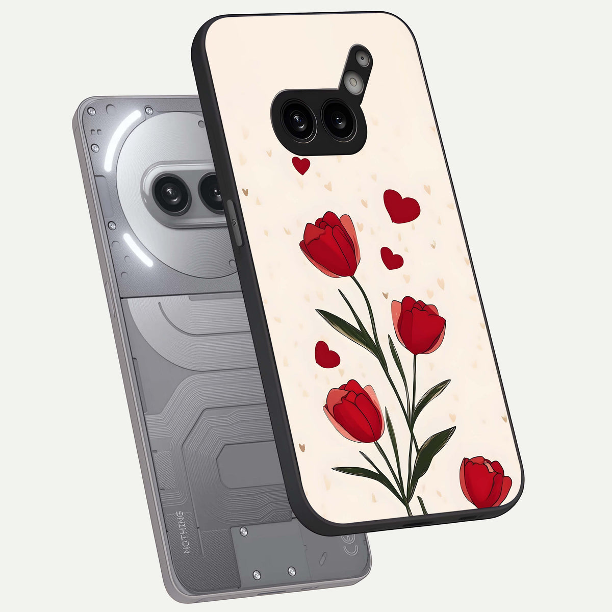  Tulip With Heart phone case For Nothing Phone 2A Plus showing premium glass back cover with detailed artwork