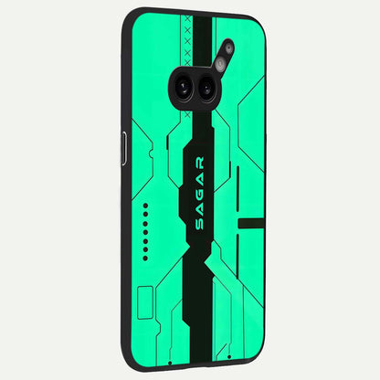  Aqua Tech CYBERPUNK Custom Name back cover For Nothing Phone 2A Plus slim fit glass case with vibrant aesthetic design
