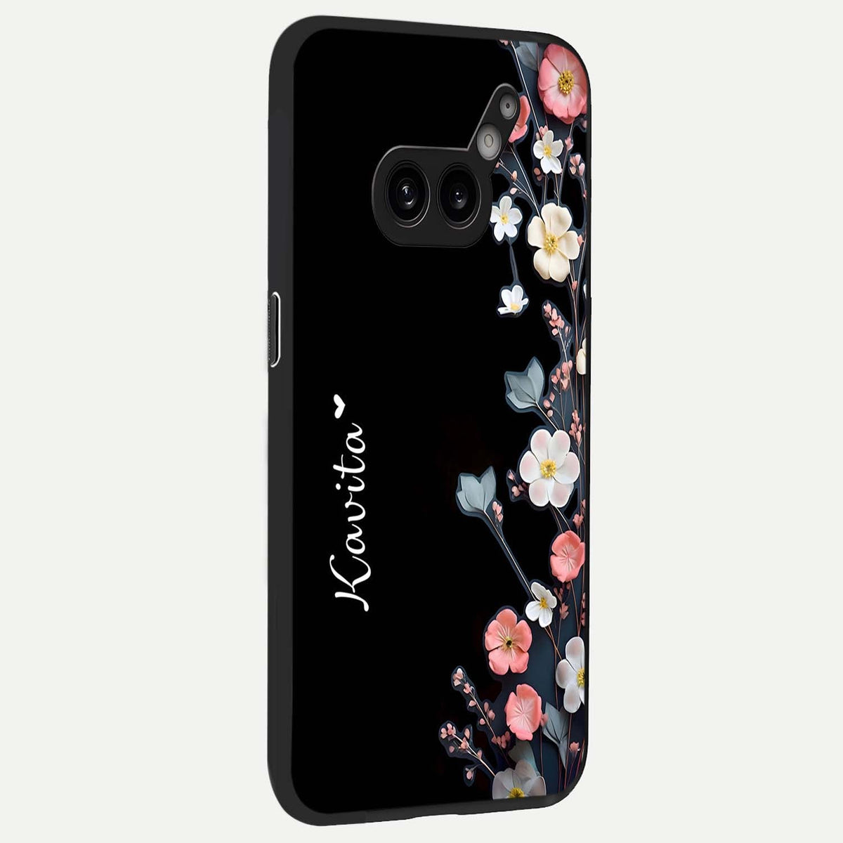  Black Elegance Floral Custom Name back cover For Nothing Phone 2A Plus slim fit glass case with vibrant aesthetic design