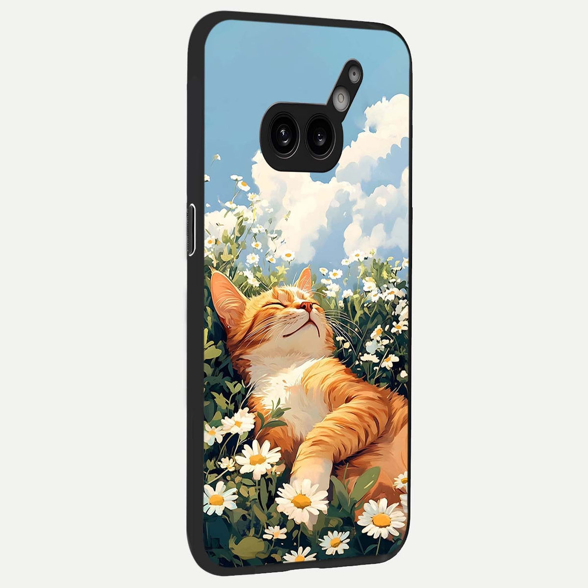  Cat And Flowers View back cover For Nothing Phone 2A Plus slim fit glass case with vibrant aesthetic design