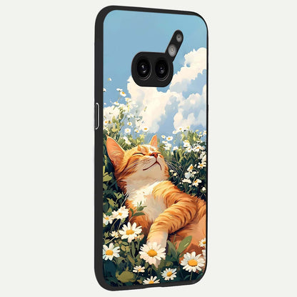 Cat And Flowers View back cover For Nothing Phone 2A Plus slim fit glass case with vibrant aesthetic design