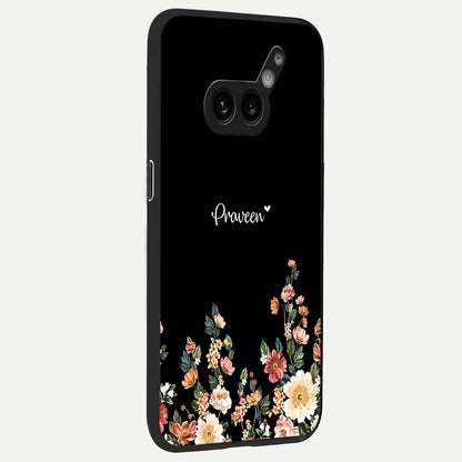  Floral Design Personalized Custom Name back cover For Nothing Phone 2A Plus slim fit glass case with vibrant aesthetic design