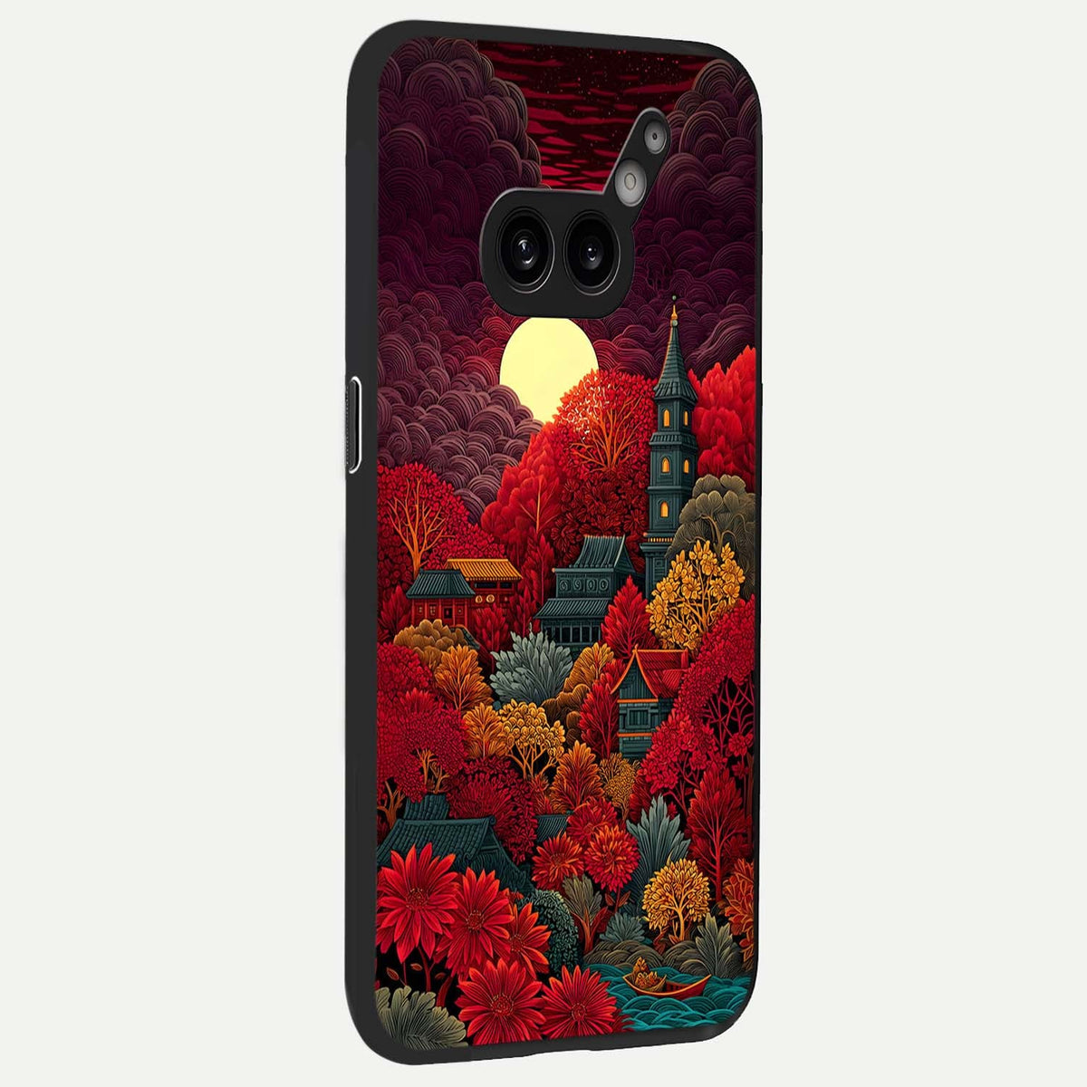  Scarlet Autumn Temple back cover For Nothing Phone 2A Plus slim fit glass case with vibrant aesthetic design