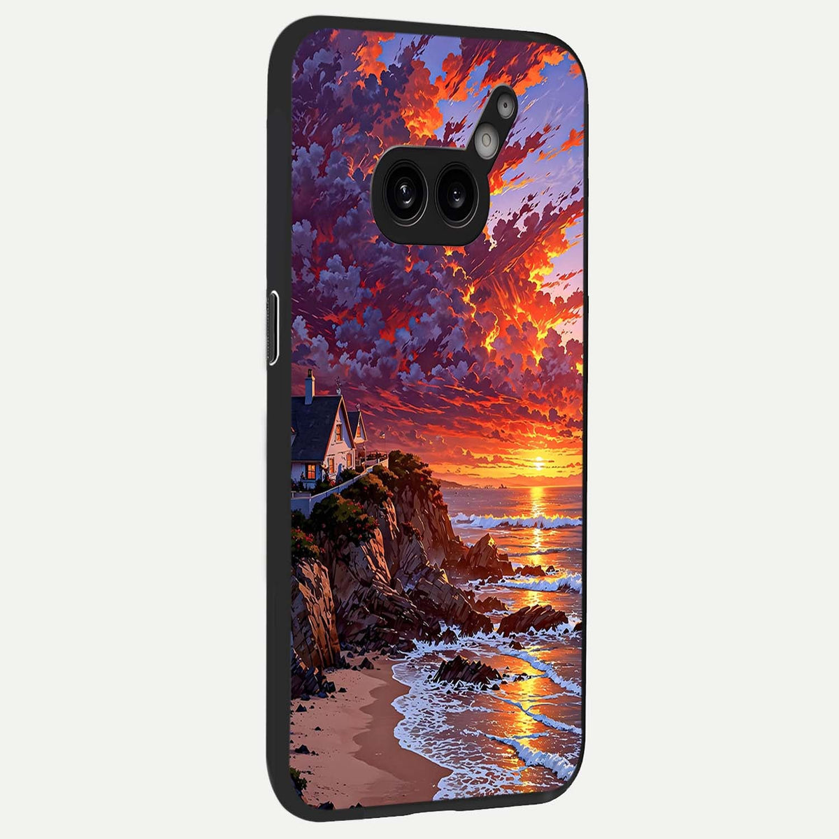  Sunset House By Sea back cover For Nothing Phone 2A Plus slim fit glass case with vibrant aesthetic design