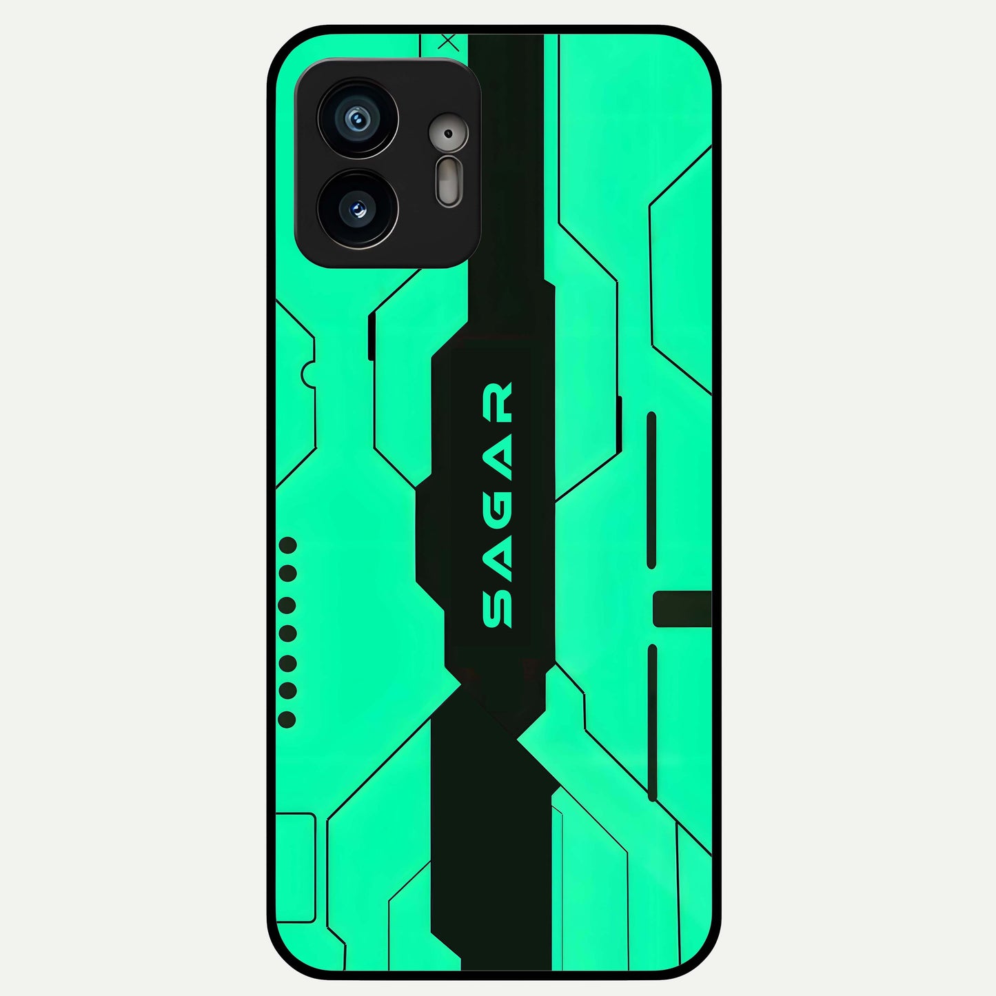  Aqua Tech CYBERPUNK Custom Name Glass Case For Nothing Phone 2 back cover – full design glossy printed glass finish