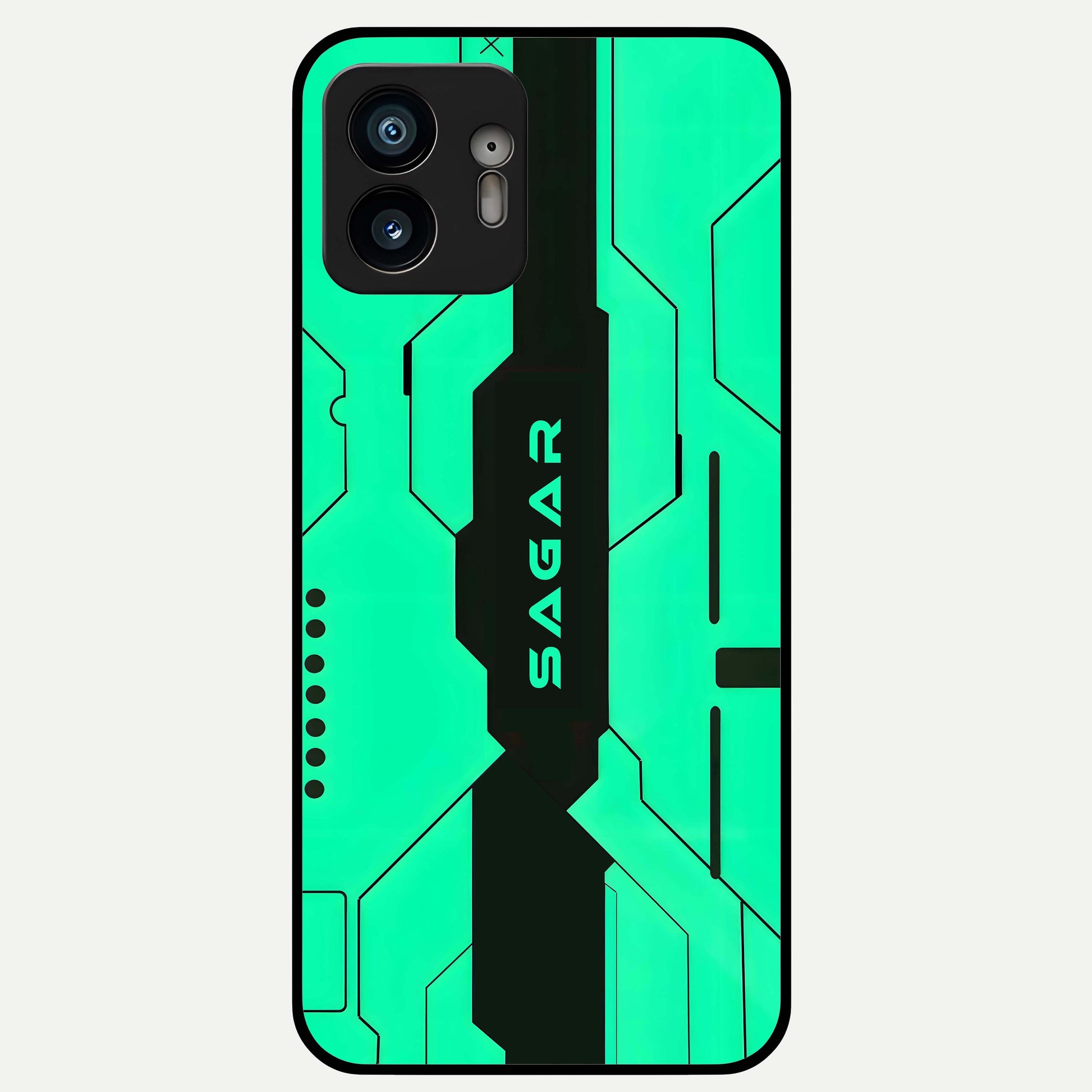 Aqua Tech CYBERPUNK Custom Name Glass Case For Nothing Phone 2 back cover – full design glossy printed glass finish