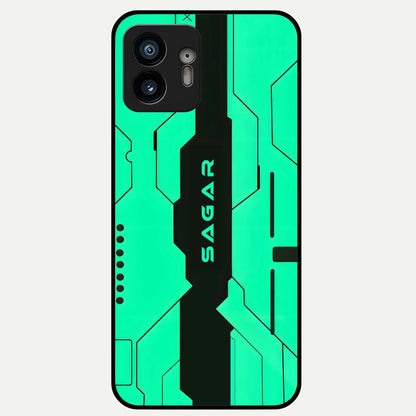  Aqua Tech CYBERPUNK Custom Name Glass Case For Nothing Phone 2 back cover – full design glossy printed glass finish