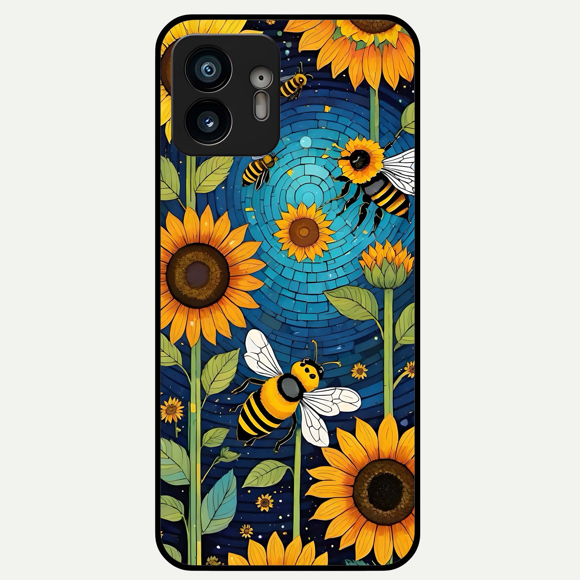  Bees And Sunflowers Glass Case For Nothing Phone 2 back cover – full design glossy printed glass finish