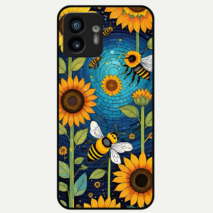  Bees And Sunflowers Glass Case For Nothing Phone 2 back cover – full design glossy printed glass finish
