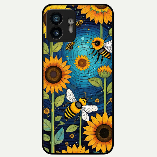  Bees And Sunflowers Glass Case For Nothing Phone 2 back cover – full design glossy printed glass finish