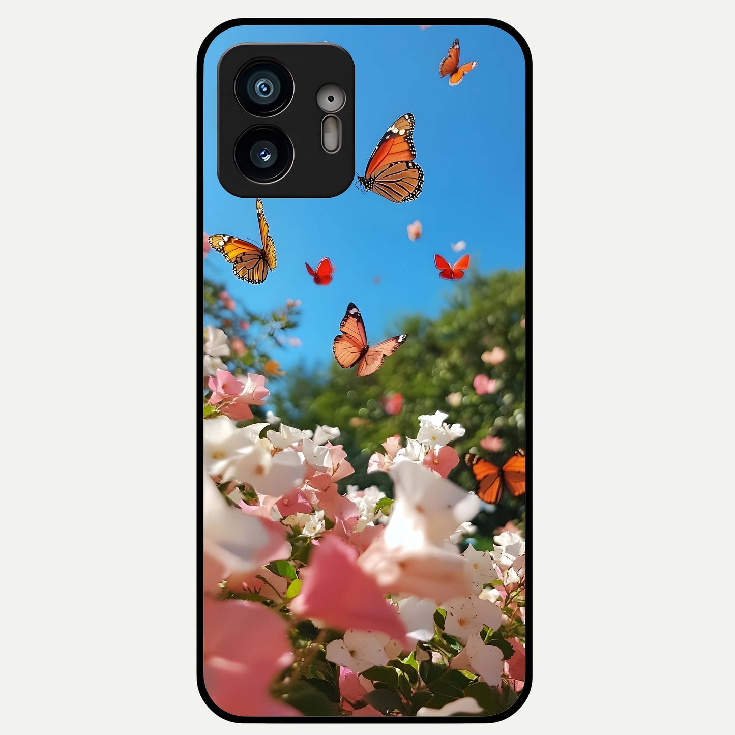  Butterflies In Bloom Sky Glass Case For Nothing Phone 2 back cover – full design glossy printed glass finish