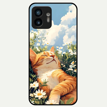 Cat And Flowers View Glass Case For Nothing Phone 2 back cover – full design glossy printed glass finish