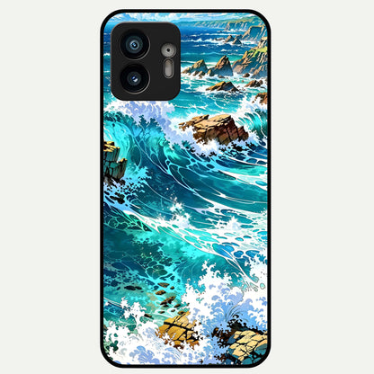  Coastal Blue Waves Glass Case For Nothing Phone 2 back cover – full design glossy printed glass finish