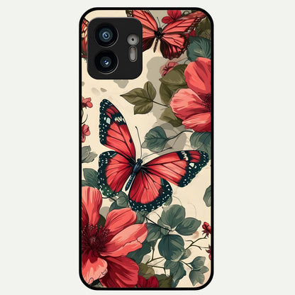  Crimson Butterfly Garden Glass Case For Nothing Phone 2 back cover – full design glossy printed glass finish