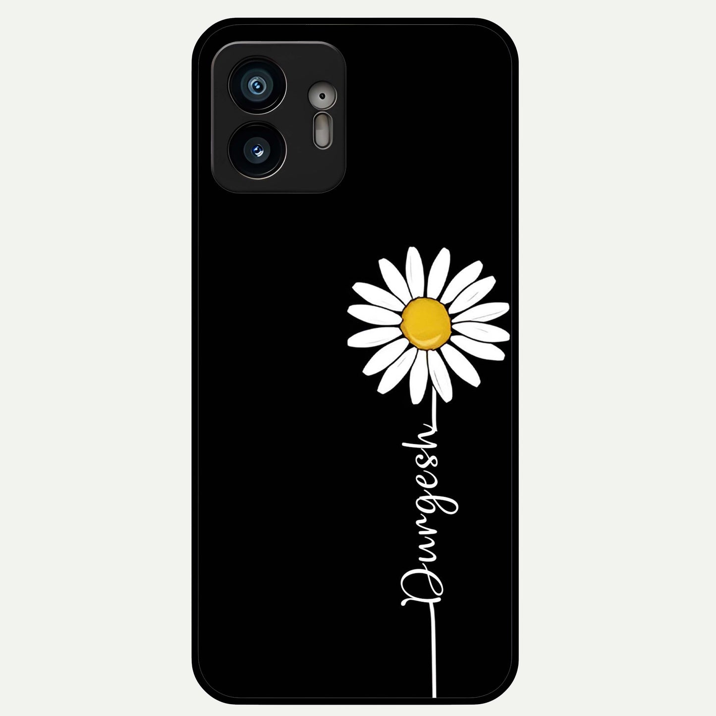  Custom Name White Flower Glass Case For Nothing Phone 2 back cover – full design glossy printed glass finish