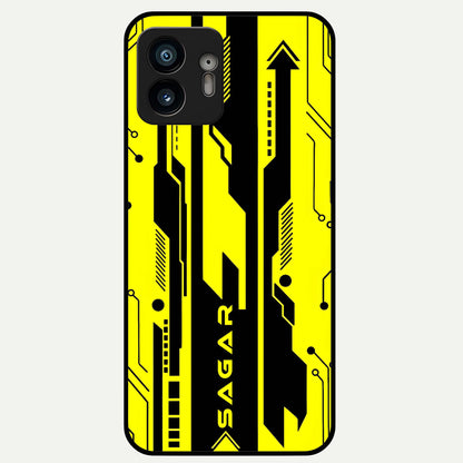  Electric Pulse CYBERPUNK Custom Name Glass Case For Nothing Phone 2 back cover – full design glossy printed glass finish