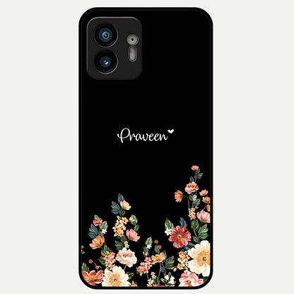  Floral Design Personalized Custom Name Glass Case For Nothing Phone 2 back cover – full design glossy printed glass finish