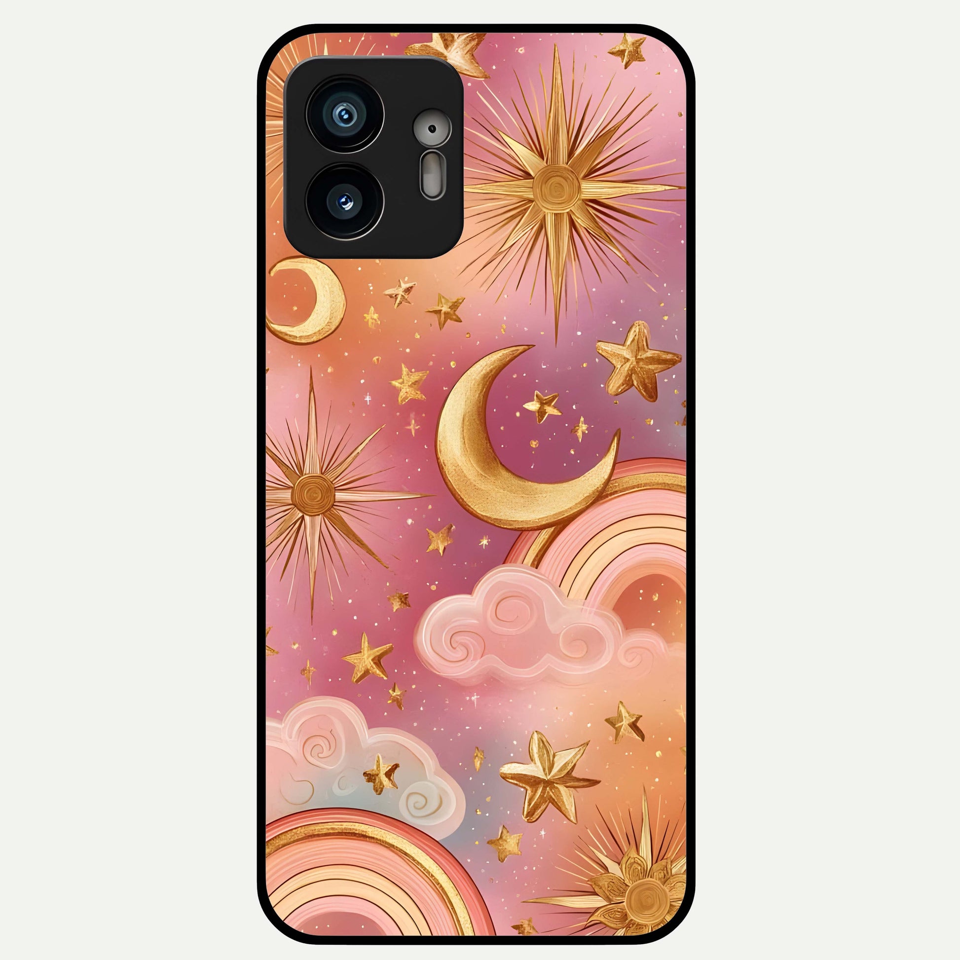  Golden Celestial Dreams Glass Case For Nothing Phone 2 back cover – full design glossy printed glass finish