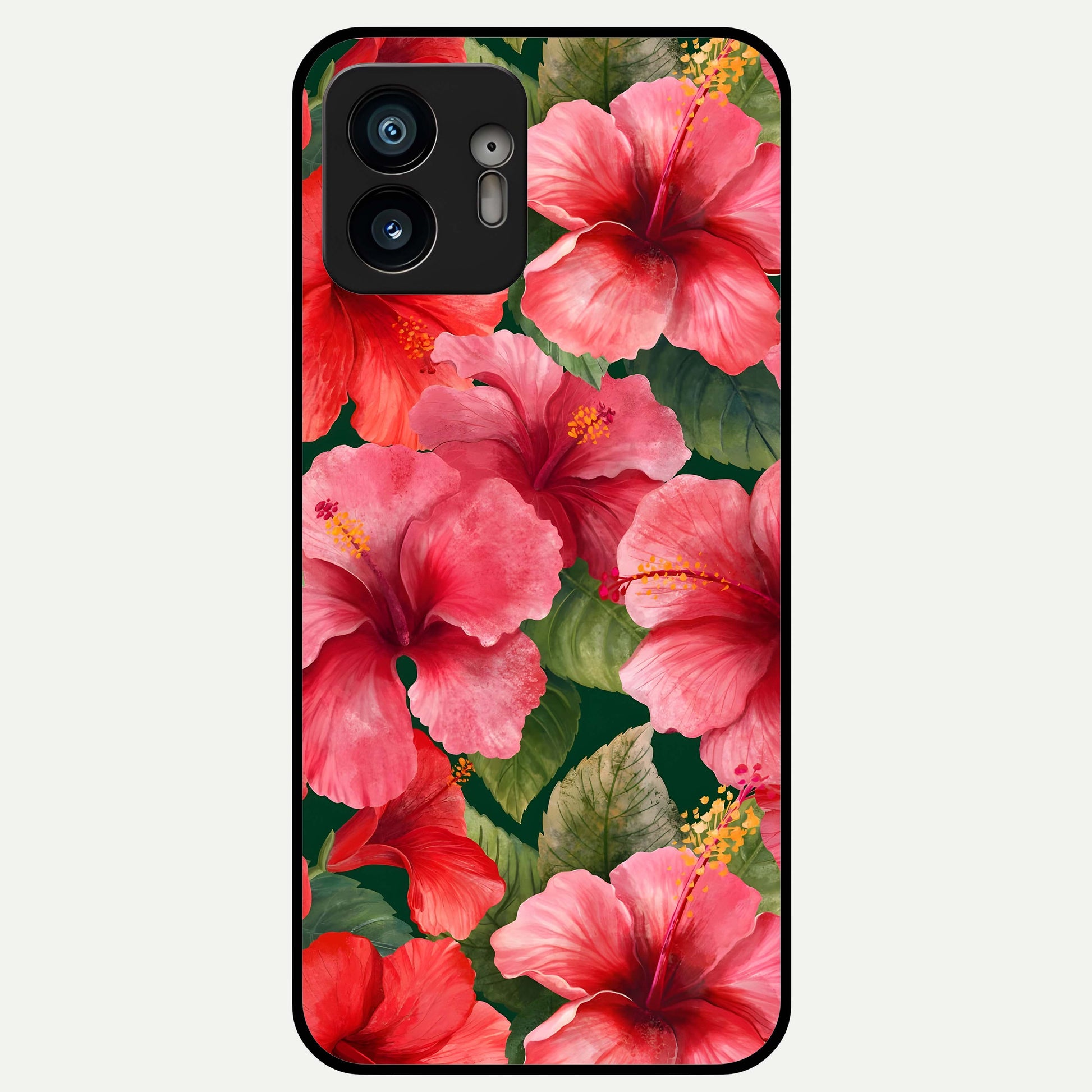  Hibiscus Pattern Glass Case For Nothing Phone 2 back cover – full design glossy printed glass finish