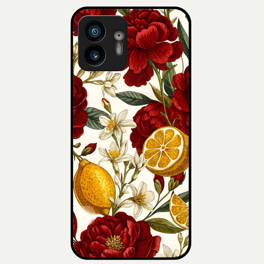  Lemon Rose Charm Glass Case For Nothing Phone 2 back cover – full design glossy printed glass finish