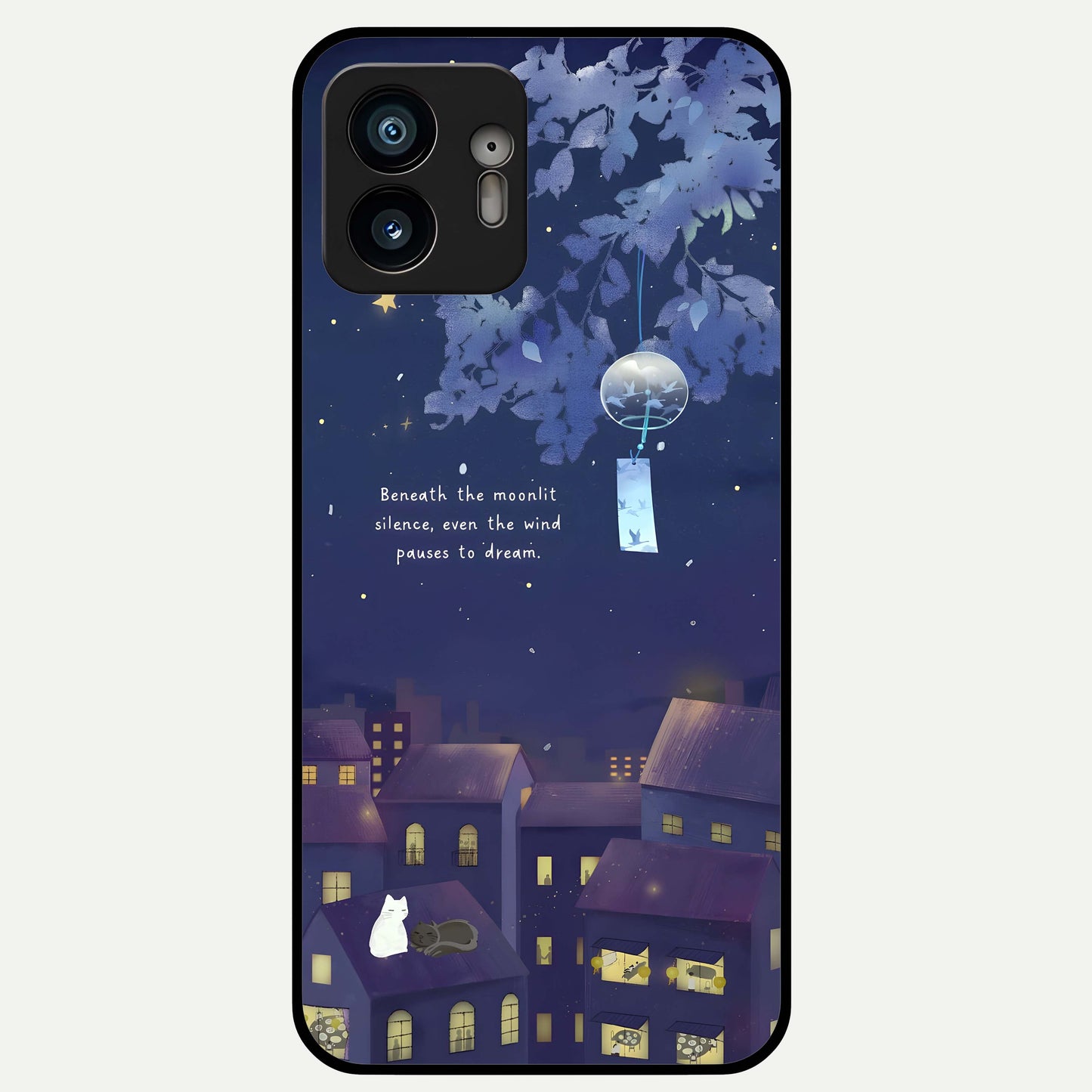  Moonlit Cat Silence Glass Case For Nothing Phone 2 back cover – full design glossy printed glass finish