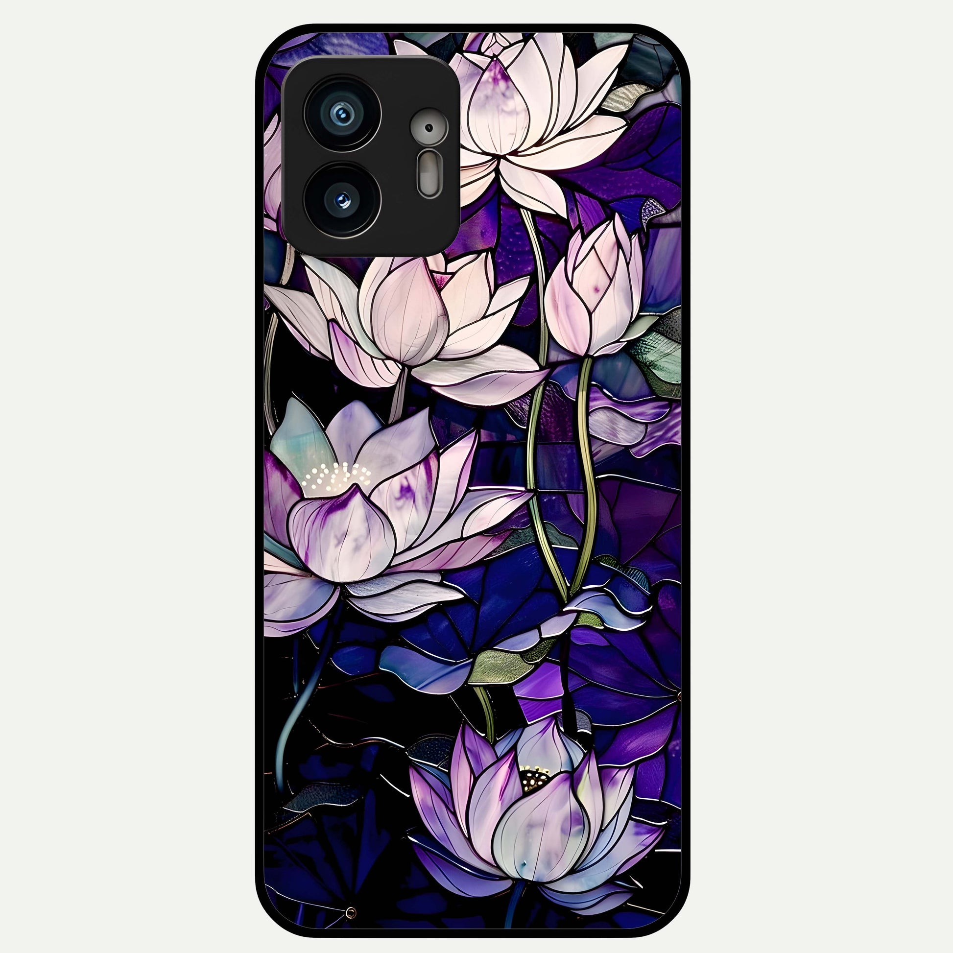  Purple Lotus Pattern Glass Case For Nothing Phone 2 back cover – full design glossy printed glass finish