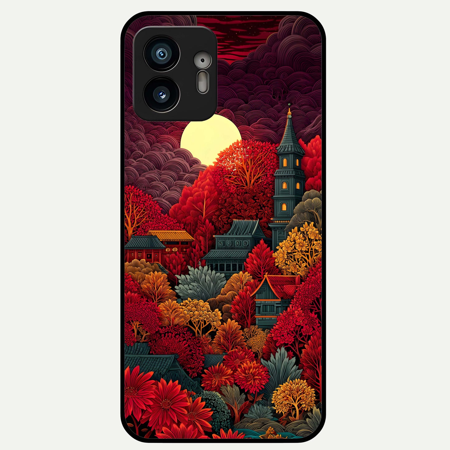  Scarlet Autumn Temple Glass Case For Nothing Phone 2 back cover – full design glossy printed glass finish