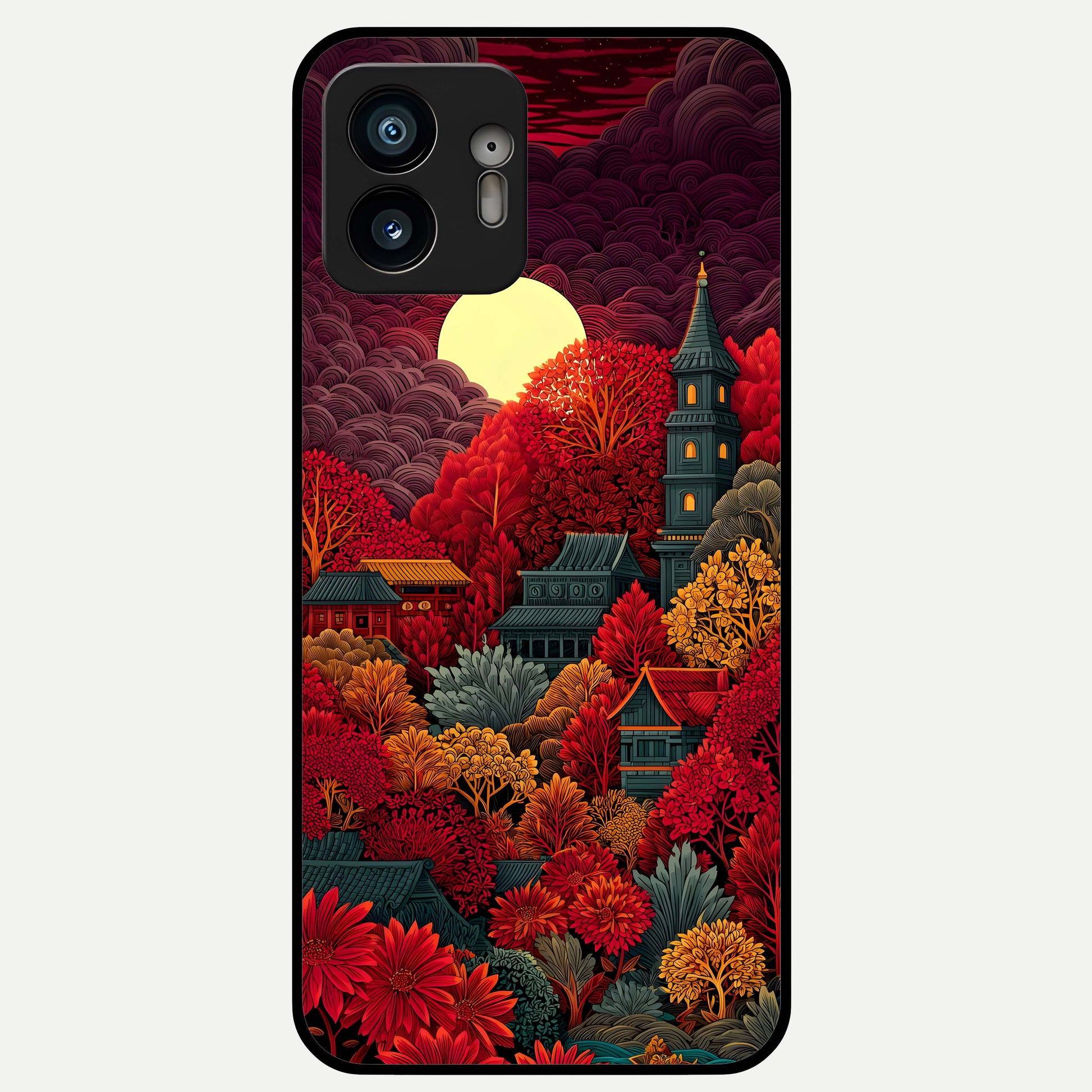  Scarlet Autumn Temple Glass Case For Nothing Phone 2 back cover – full design glossy printed glass finish