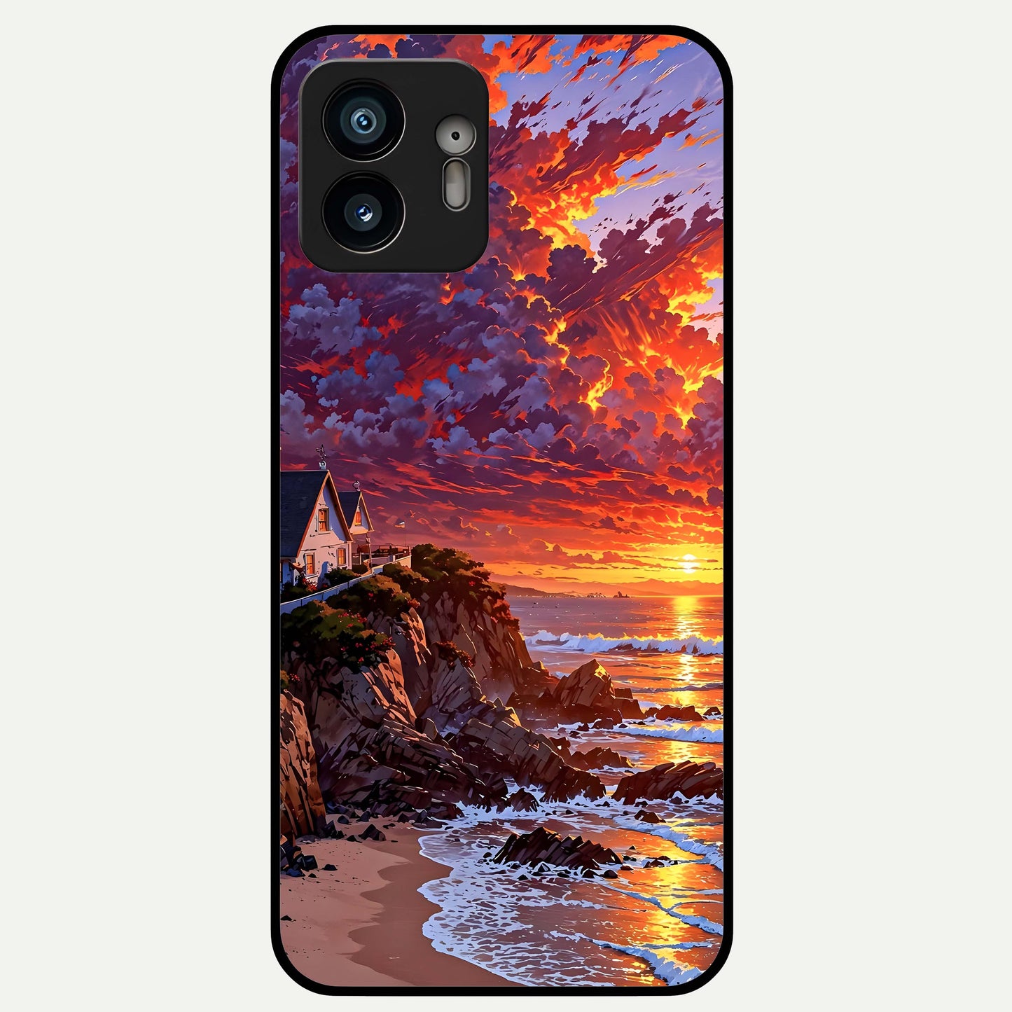  Sunset House By Sea Glass Case For Nothing Phone 2 back cover – full design glossy printed glass finish