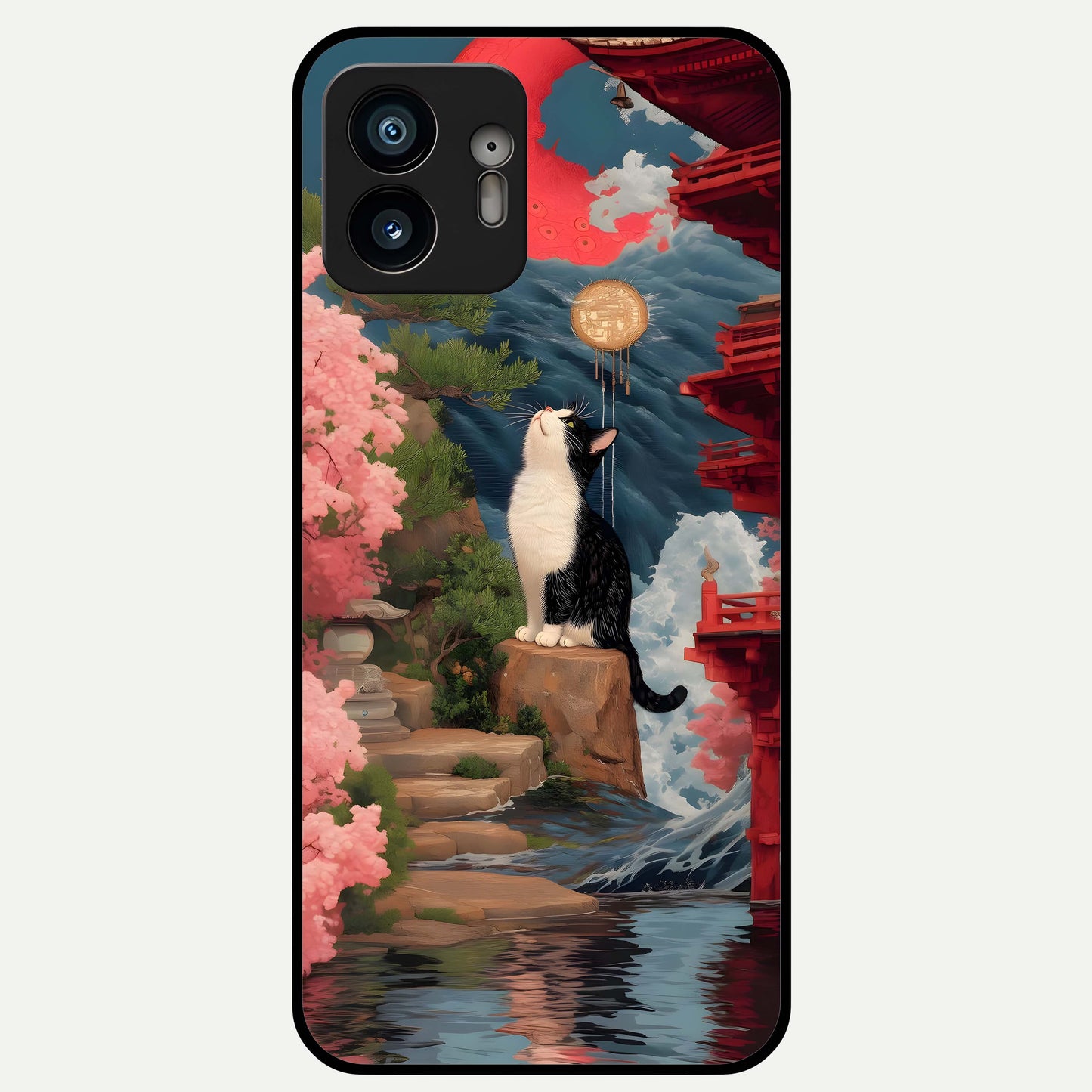  Temple Cat Scenery Glass Case For Nothing Phone 2 back cover – full design glossy printed glass finish