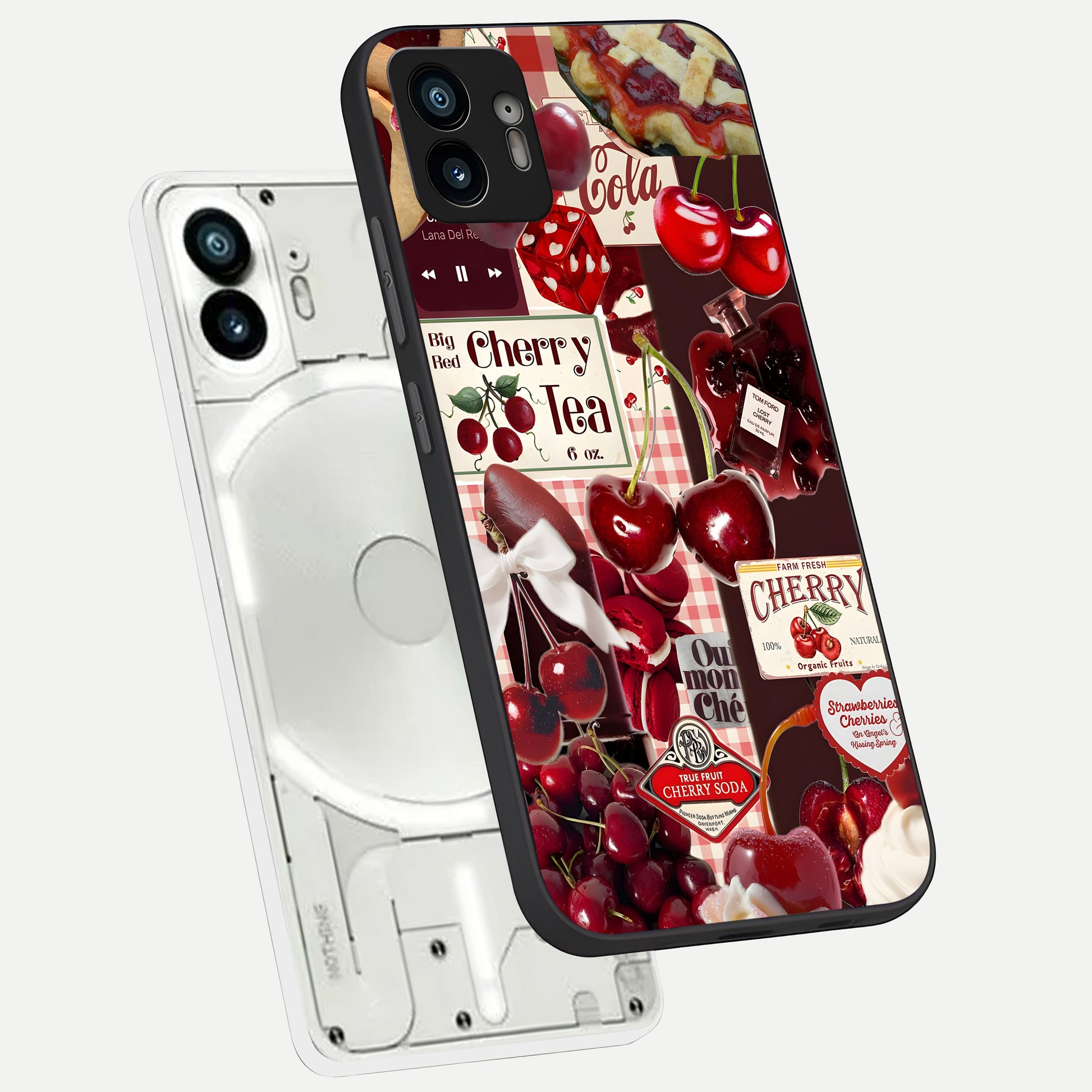 Aesthetic Cherry Tea Glass Case captured at a warm angle highlighting rich red tones, gloss, and edge clarity.