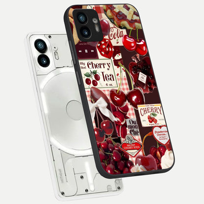 Aesthetic Cherry Tea Glass Case captured at a warm angle highlighting rich red tones, gloss, and edge clarity.
