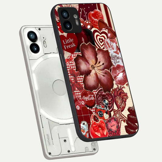  Aesthetic Little Freak phone case For Nothing Phone 2 showing premium glass back cover with detailed artwork