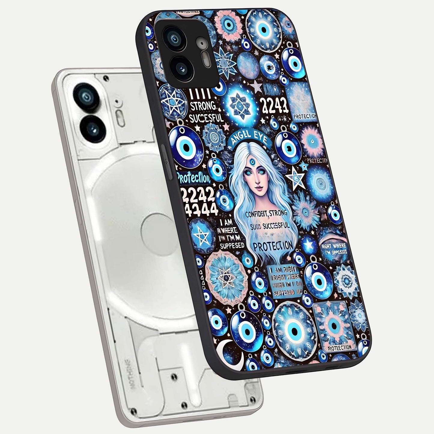  Angel Aura Shield phone case For Nothing Phone 2 showing premium glass back cover with detailed artwork
