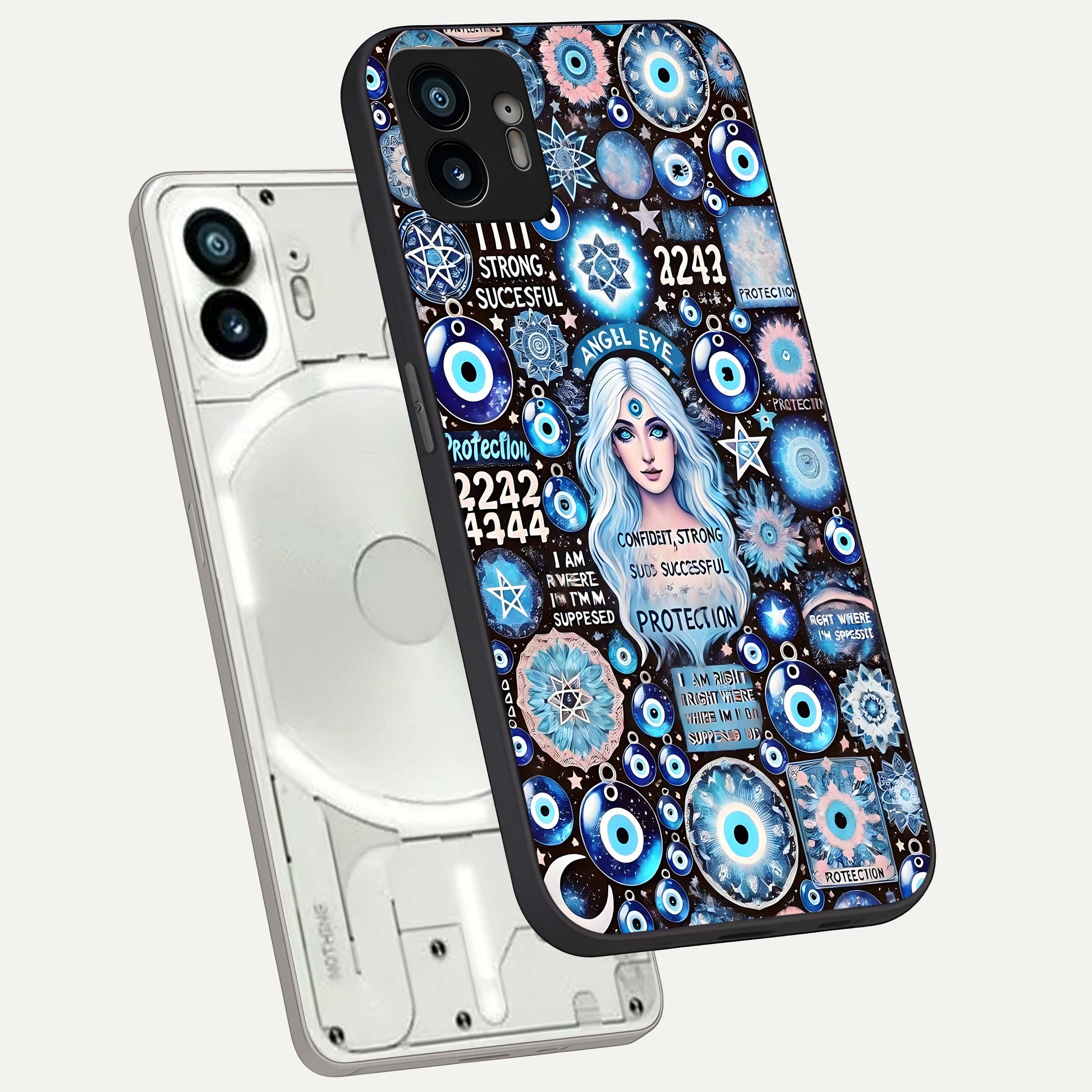  Angel Aura Shield phone case For Nothing Phone 2 showing premium glass back cover with detailed artwork