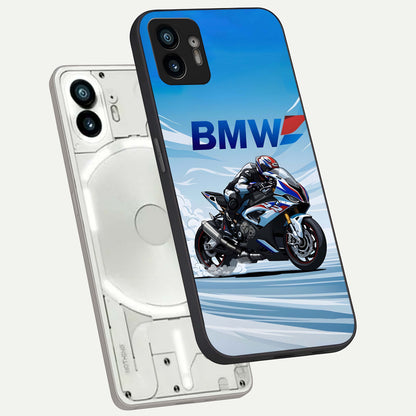  BMW Power Drift phone case For Nothing Phone 2 showing premium glass back cover with detailed artwork