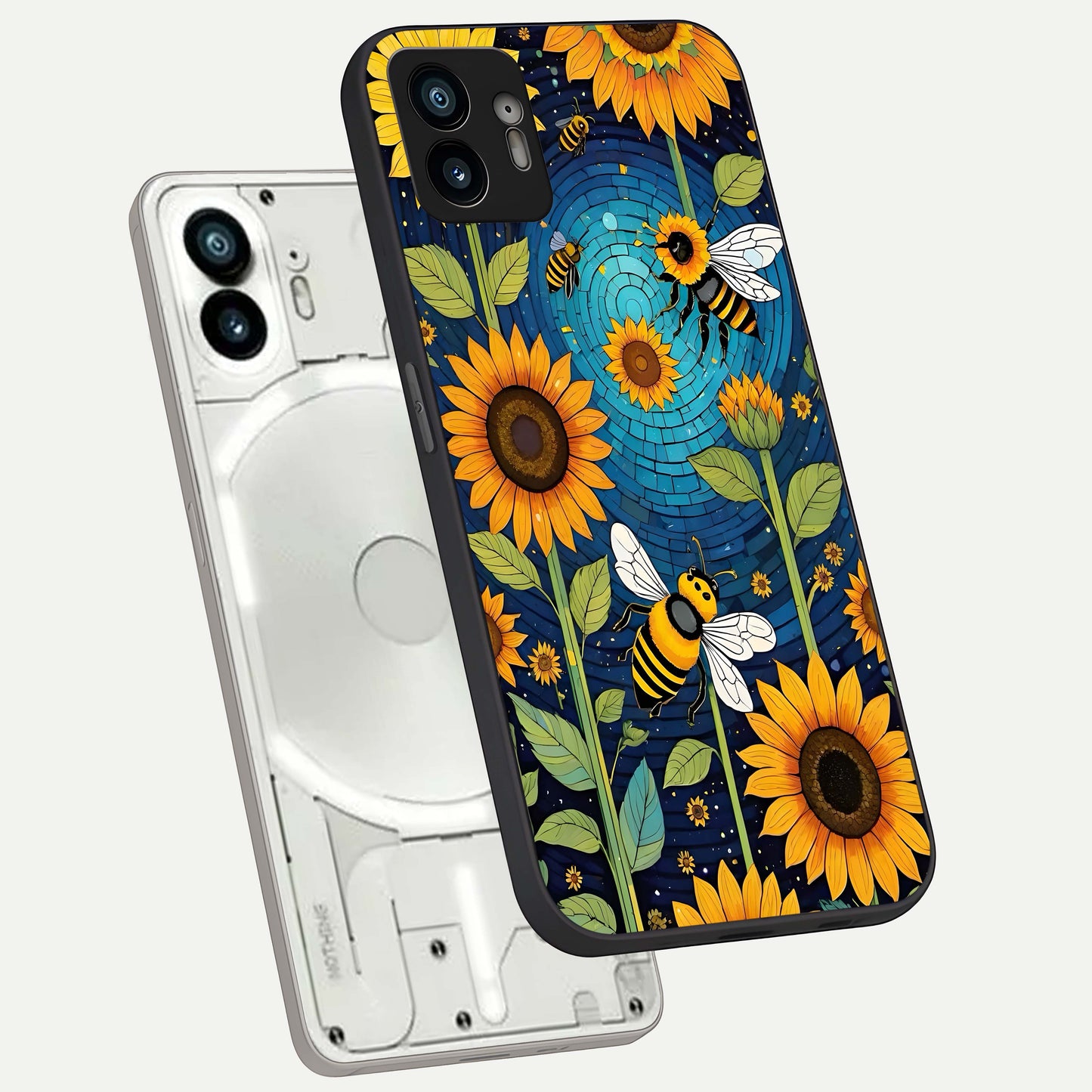  Bees And Sunflowers phone case For Nothing Phone 2 showing premium glass back cover with detailed artwork
