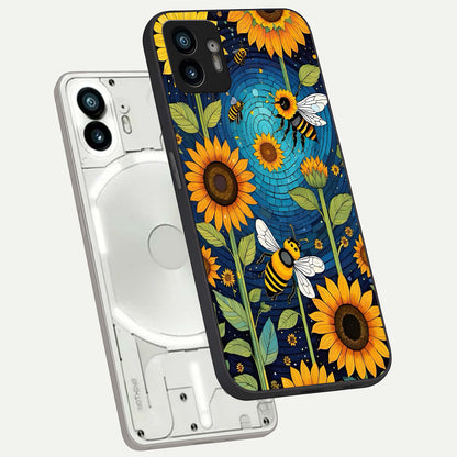  Bees And Sunflowers phone case For Nothing Phone 2 showing premium glass back cover with detailed artwork