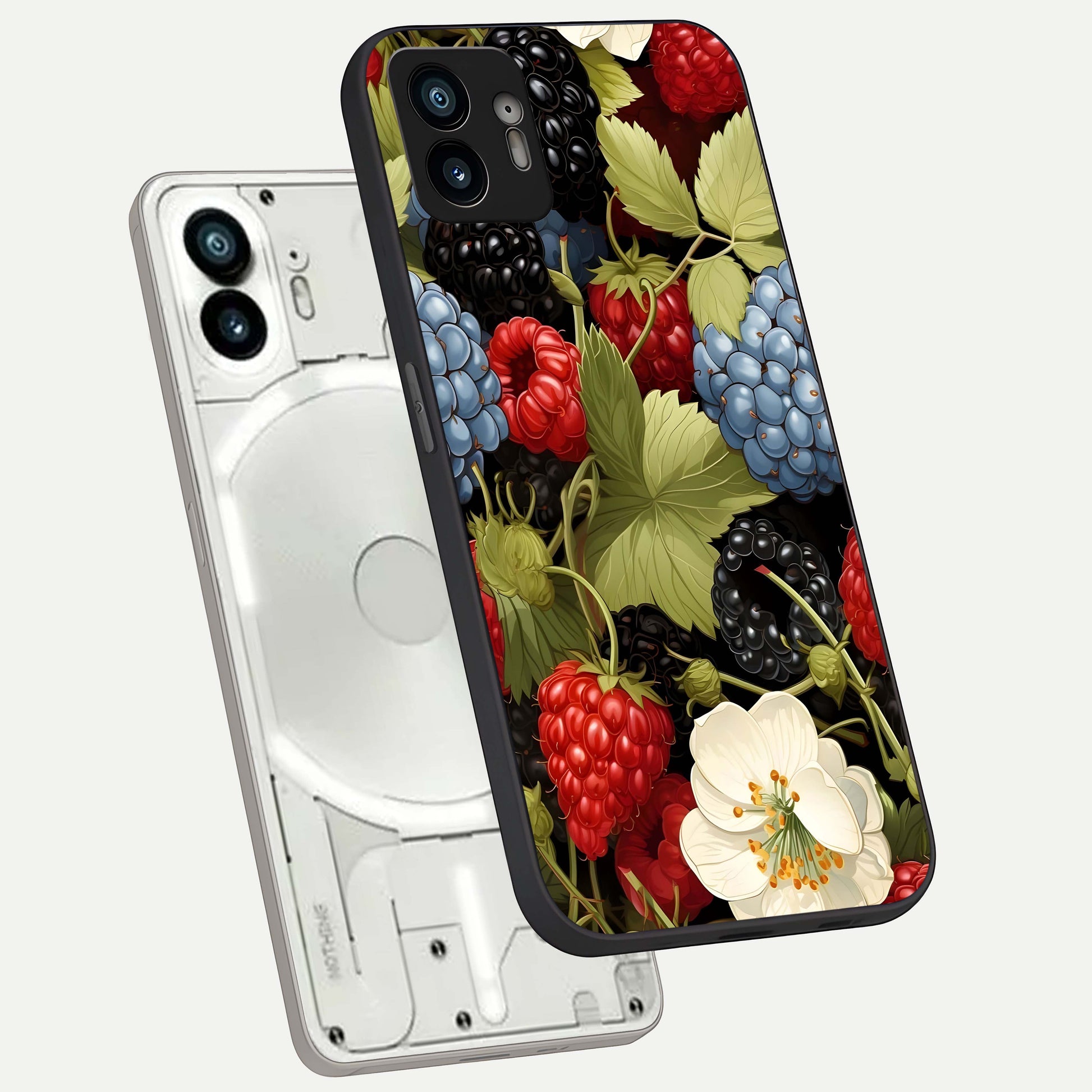  Berry Bloom Charm phone case For Nothing Phone 2 showing premium glass back cover with detailed artwork