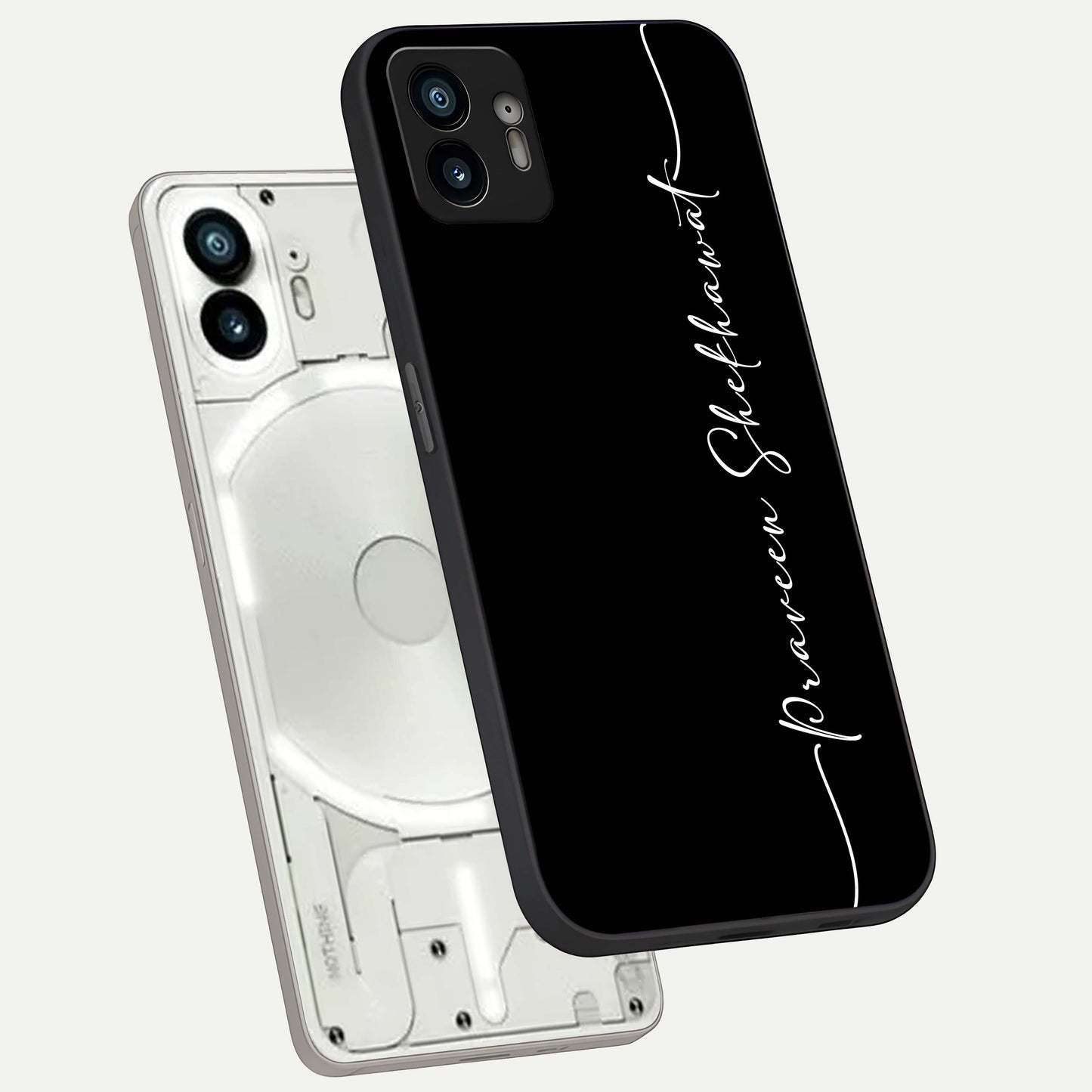  Black Tune Custom Name phone case For Nothing Phone 2 showing premium glass back cover with detailed artwork