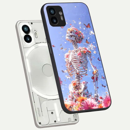  Bloom Beyond Bones phone case For Nothing Phone 2 showing premium glass back cover with detailed artwork