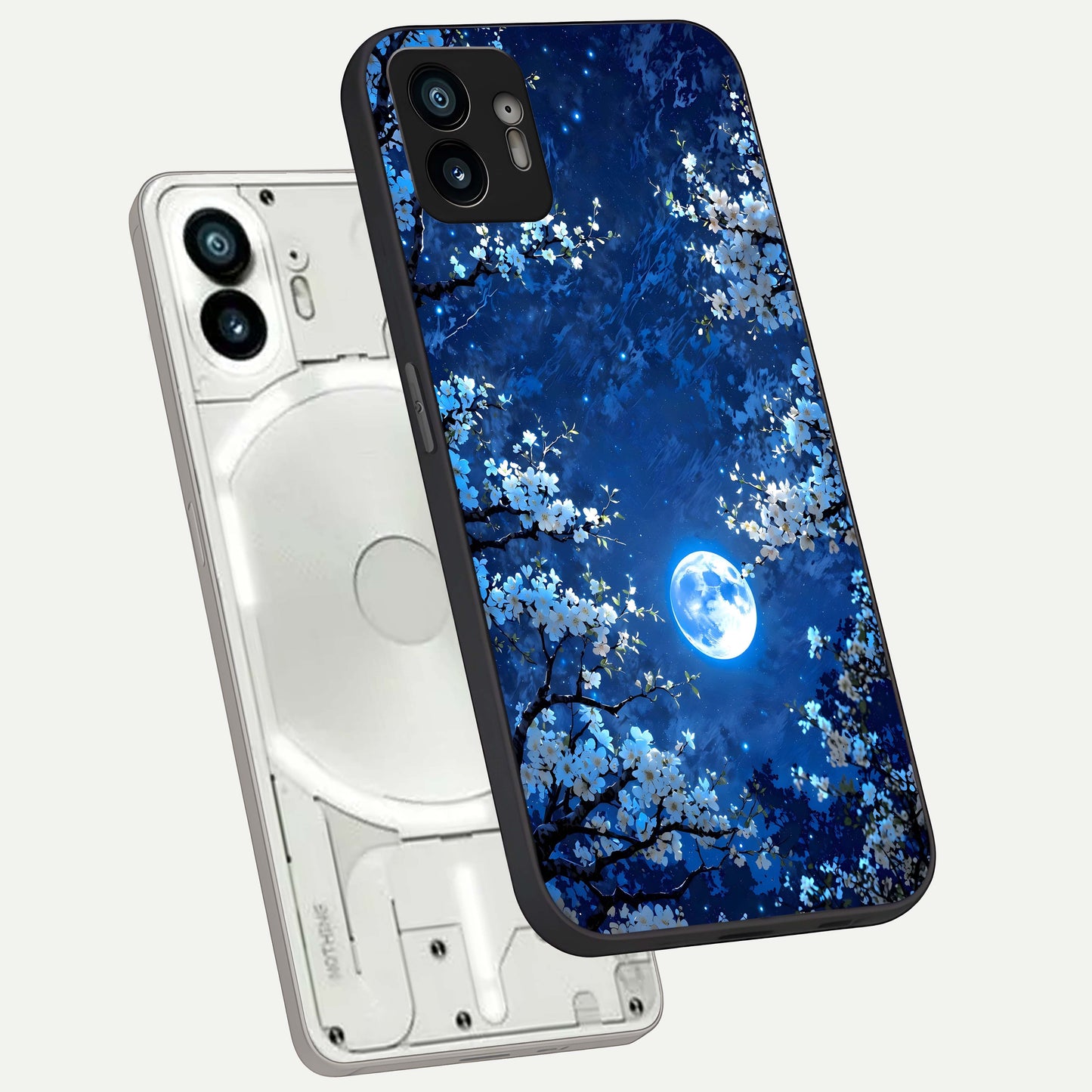  Blossom Moonlight Sky phone case For Nothing Phone 2 showing premium glass back cover with detailed artwork